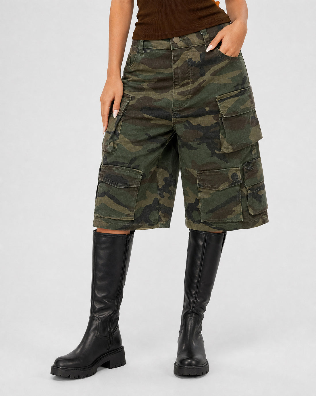 Groene Camouflage Cargo Bermuda Short met Zakken