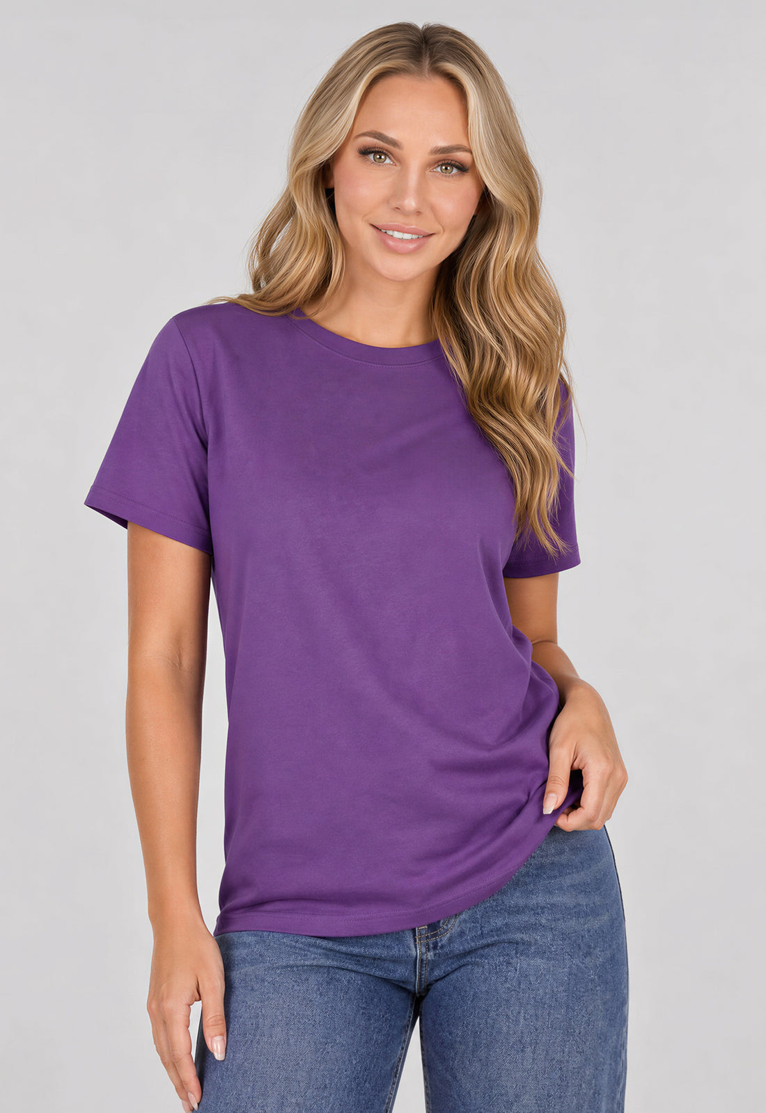 Donker Paars Basic T-Shirt met Lichte Stretch