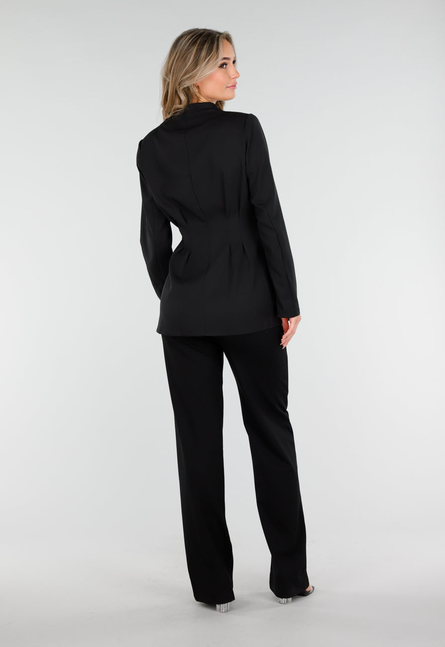 Zwarte Getailleerde Blazer Zonder Kraag