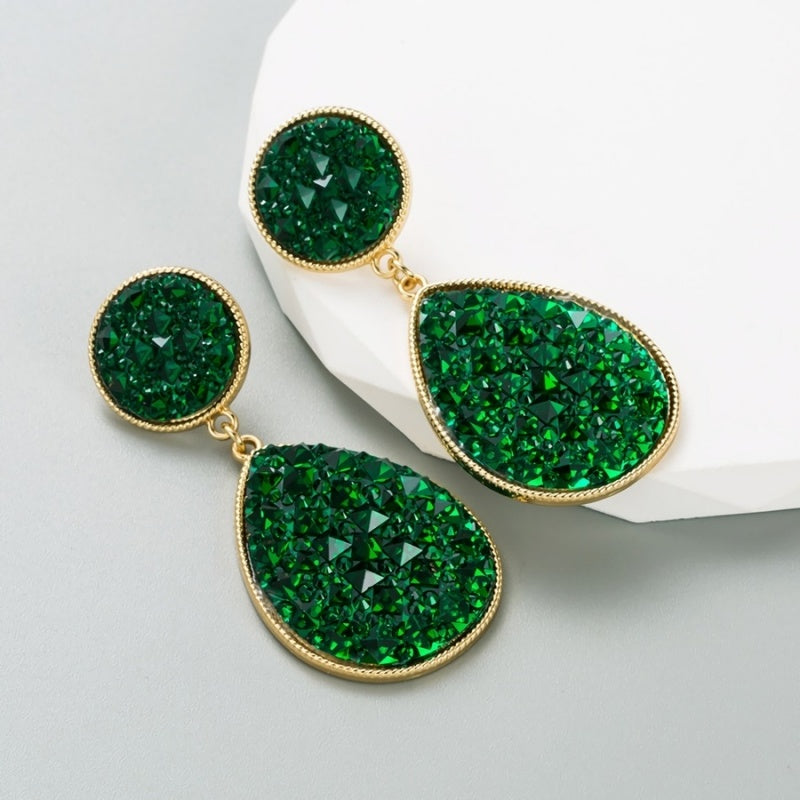 Groene Druppel Oorhangers met Strass