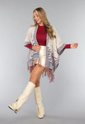 Beige Print Cardigan met Franjes