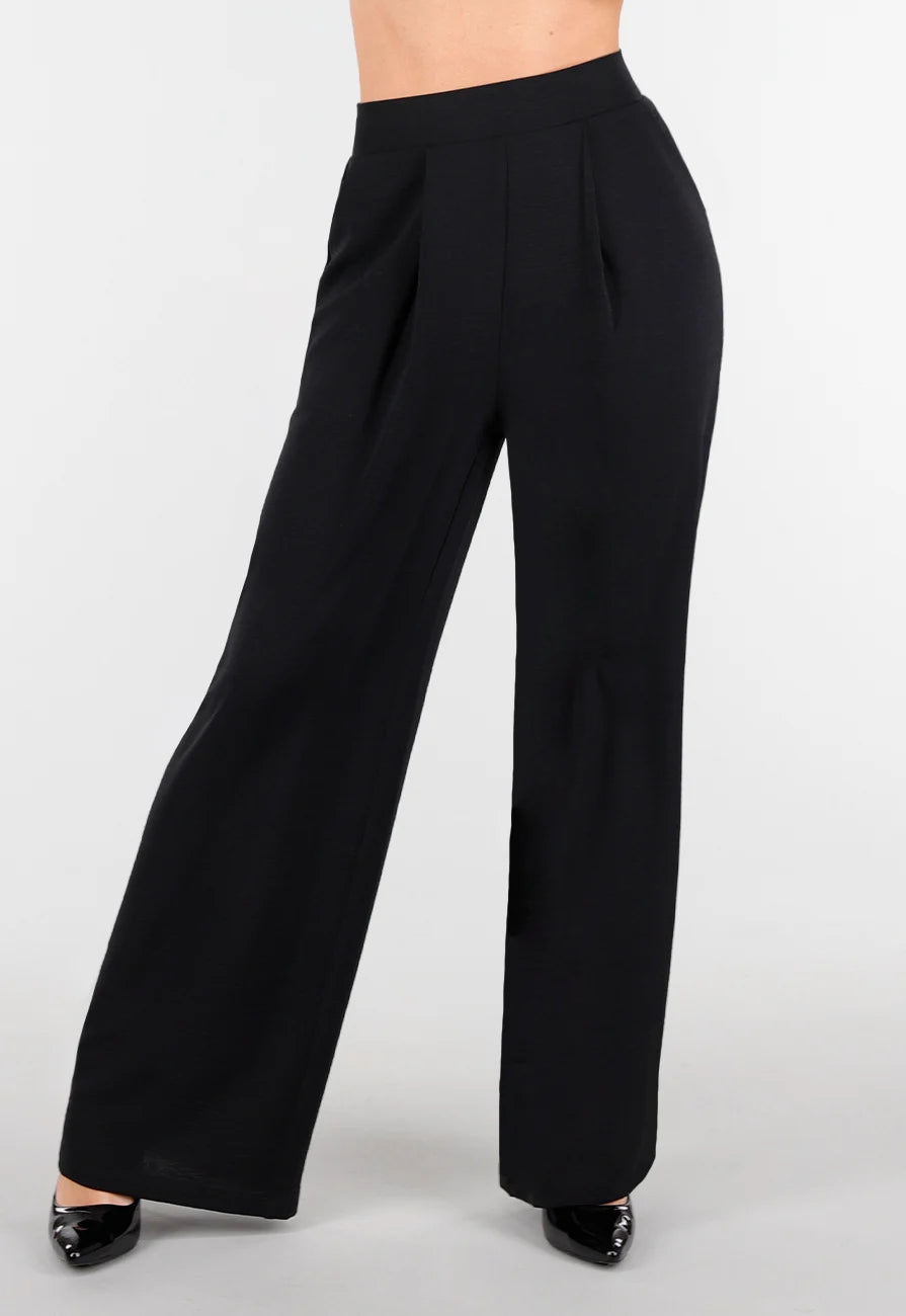 Petite High Waist Zwarte Linnen Look Broek met Tailleband
