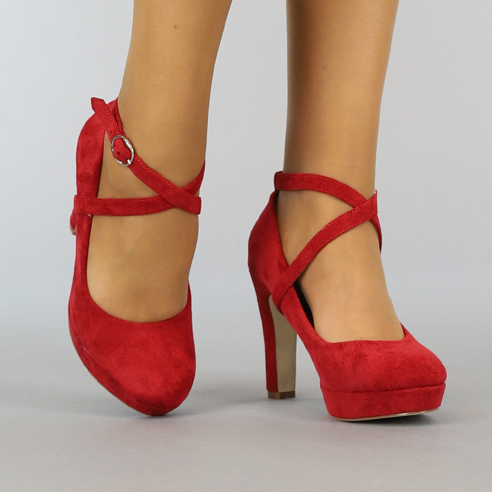 Rode Suède-Look Pumps met Enkelbandje