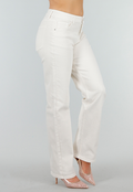 Beige Stretch Denim Jeans met Mid Waist en Rechte Pijpen