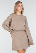 Beige Gebreide Co-ord Set met Trui en Rokje