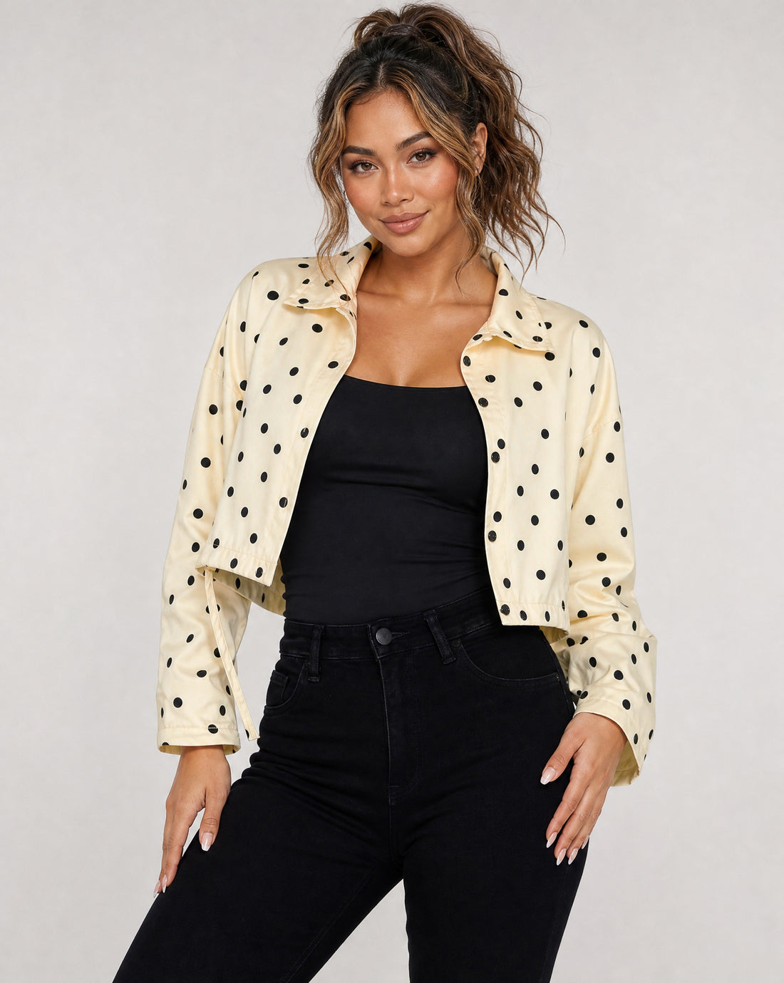 Butter Yellow Polkadot Blousejasje met Trekkoord