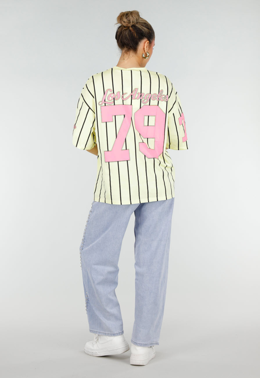Gele Gestreepte Oversized T-shirt met Los Angeles Print