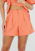 NEW190826 Coral Plooi Short met Elastische Tailleband
