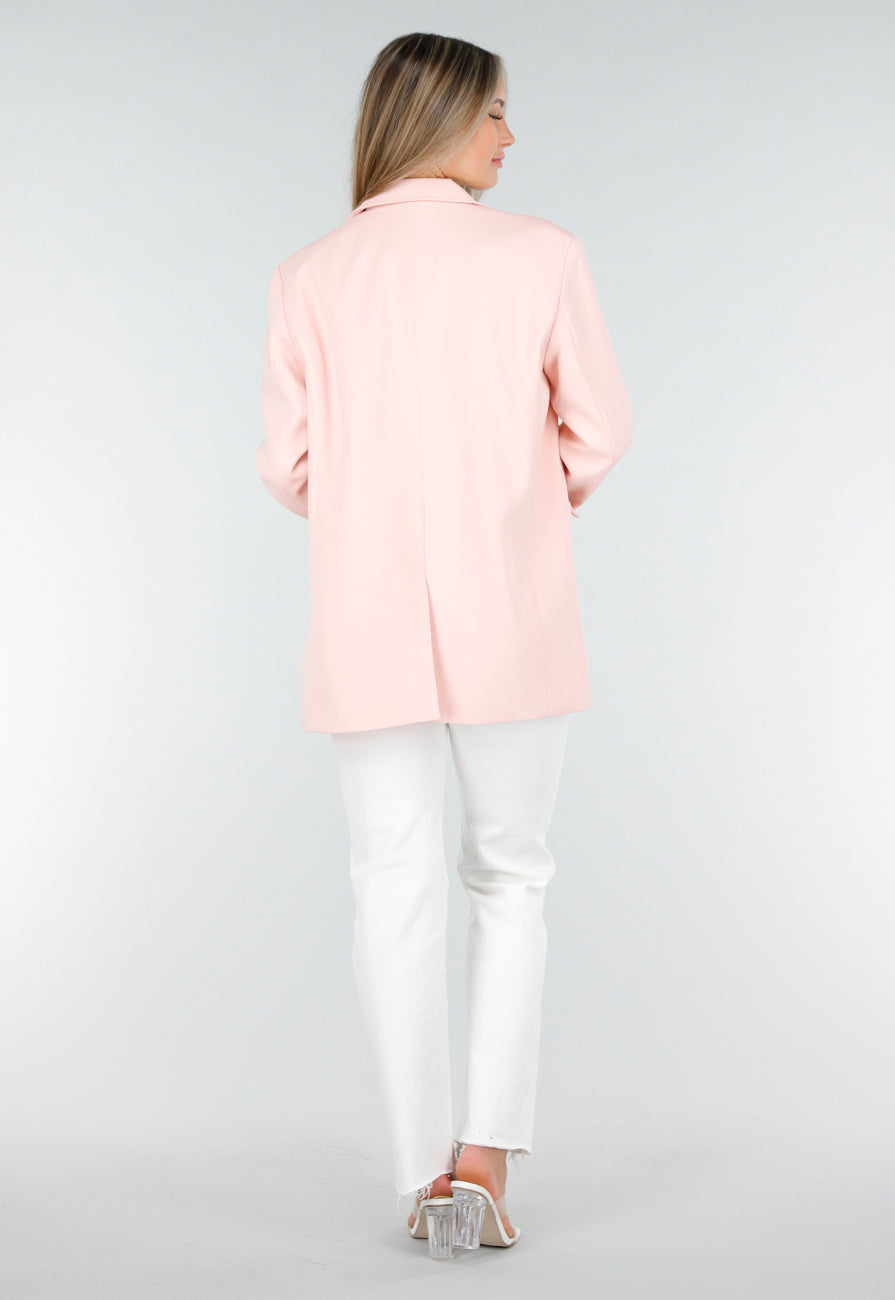 Lichtroze Oversized Blazer met Knoopsluiting en Reverskraag