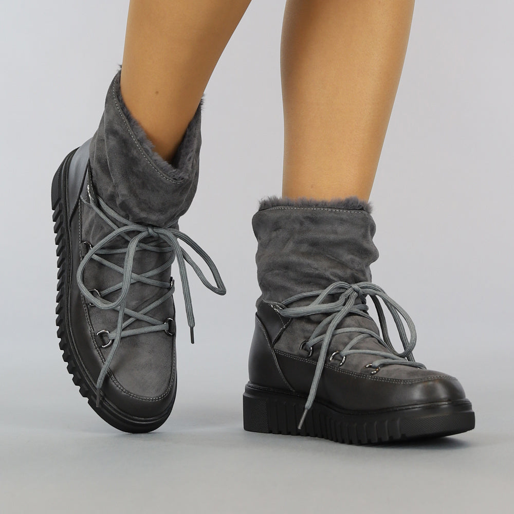 Grijze Gevoerde Snowboots met Veter