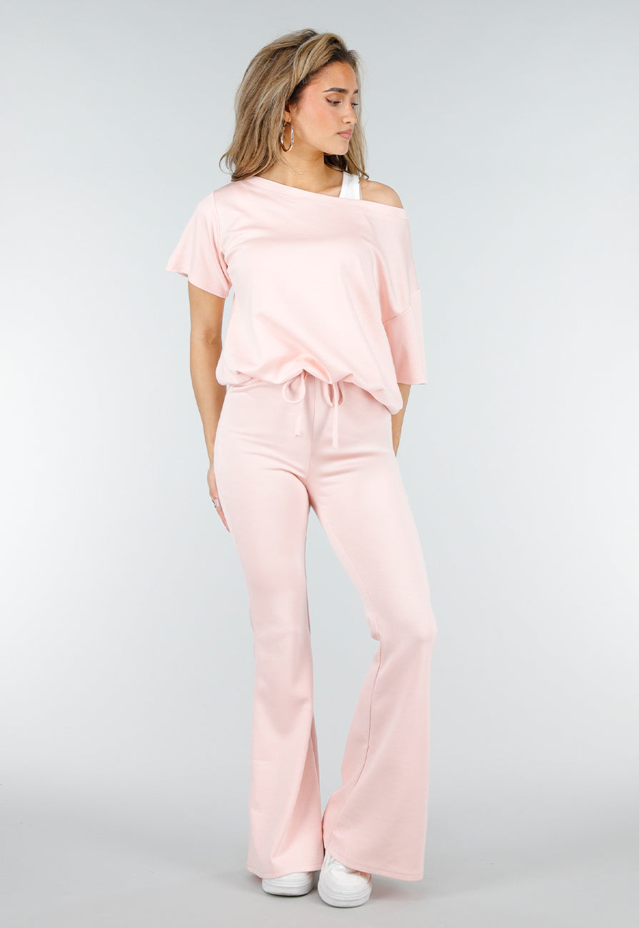 Lichtroze Joggingbroek met Flared Pijpen en Elastische Taille