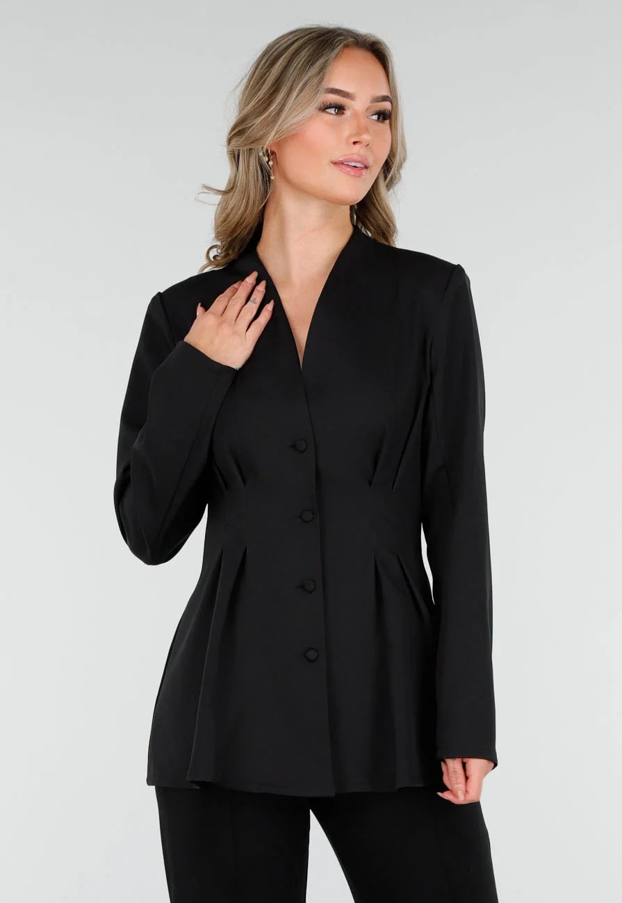 Zwarte Getailleerde Blazer Zonder Kraag