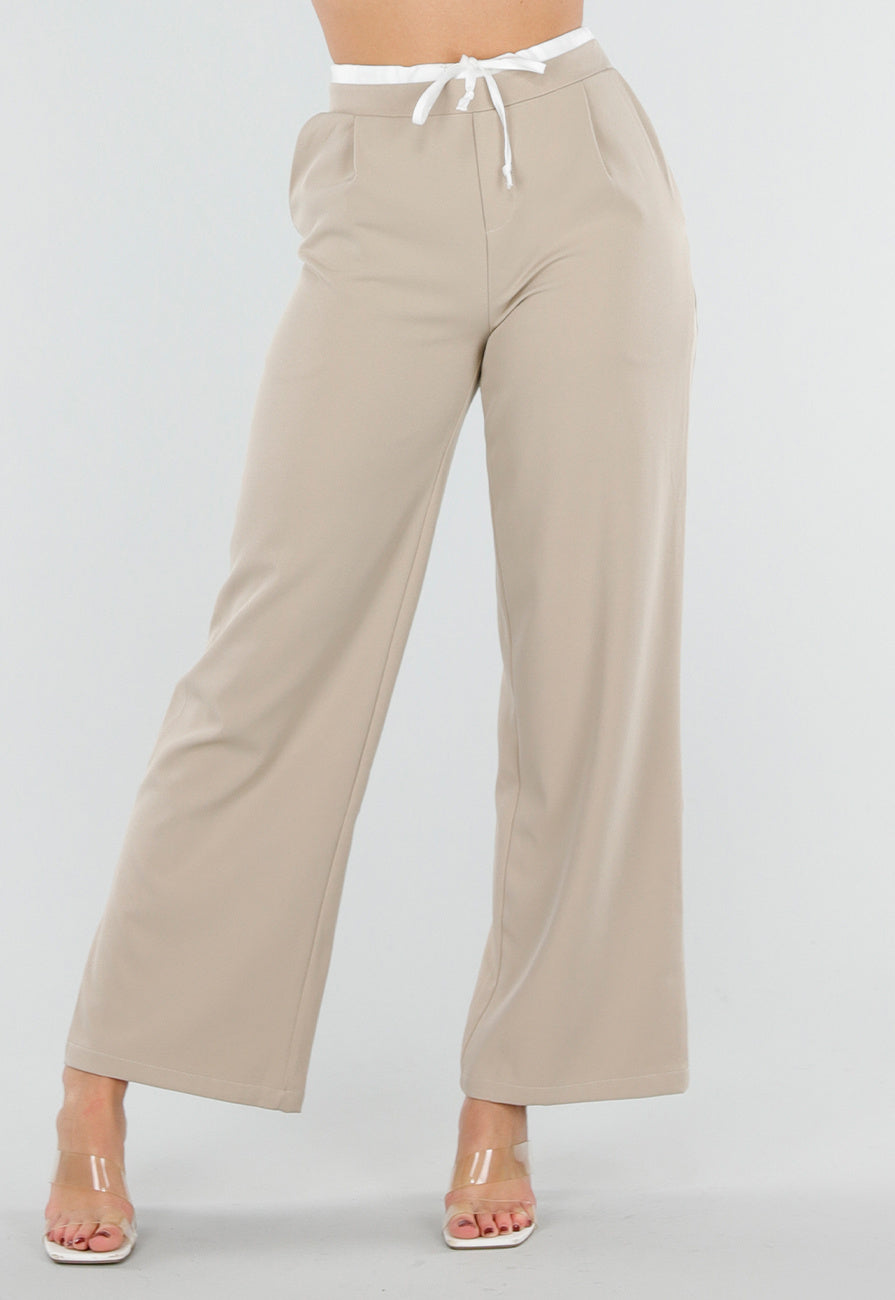 Beige Pantalon met Stretch en Trekkoord Taille