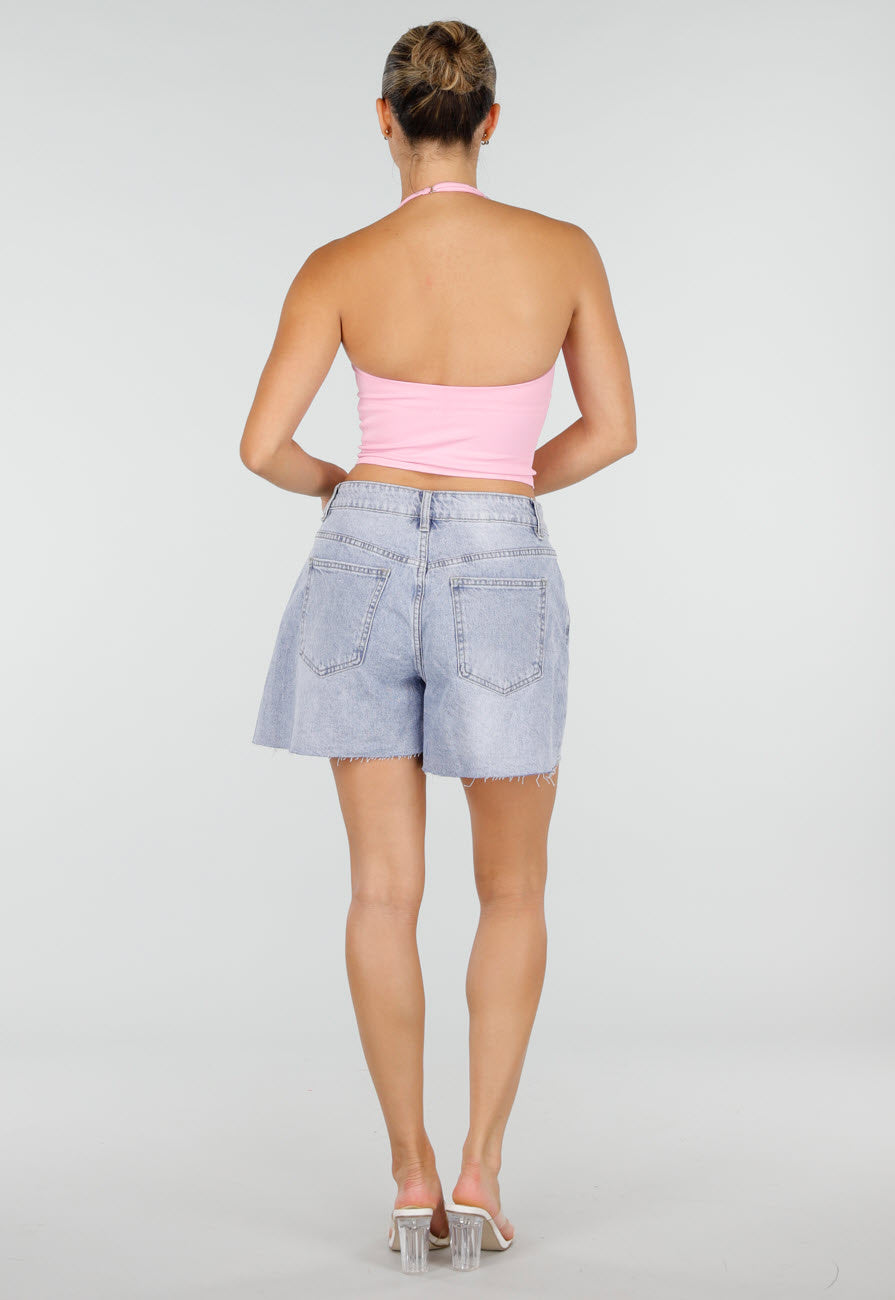 NEW120826 Roze Halter Sport Top met Verstelbaar Halterbandje, Uitneembare Pads en Stretch