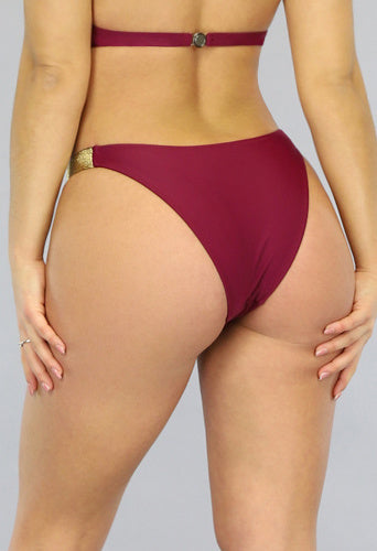 Wijnrood Tanga Bikinibroekje met Goud