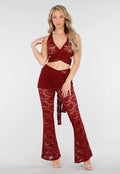 Bordeauxrode Kanten 2-Piece met Wikkel Top en Flared Broek