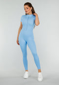 Blauw Kleurige Sport Jumpsuit met Korte Mouwen en Rits