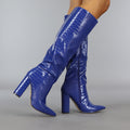 Donkerblauwe Croco Laars met Spitse Neus
