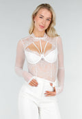 Witte Kanten Body met Lange Mouwen en Beugel