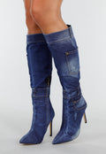 Denim Look Knielaarzen met Stiletto Hak