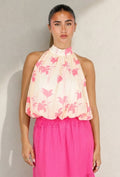 GeleHalter Top met Lichtroze Bloemenprint