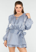 Elegante Glanzende Blauwe Mini Jurk