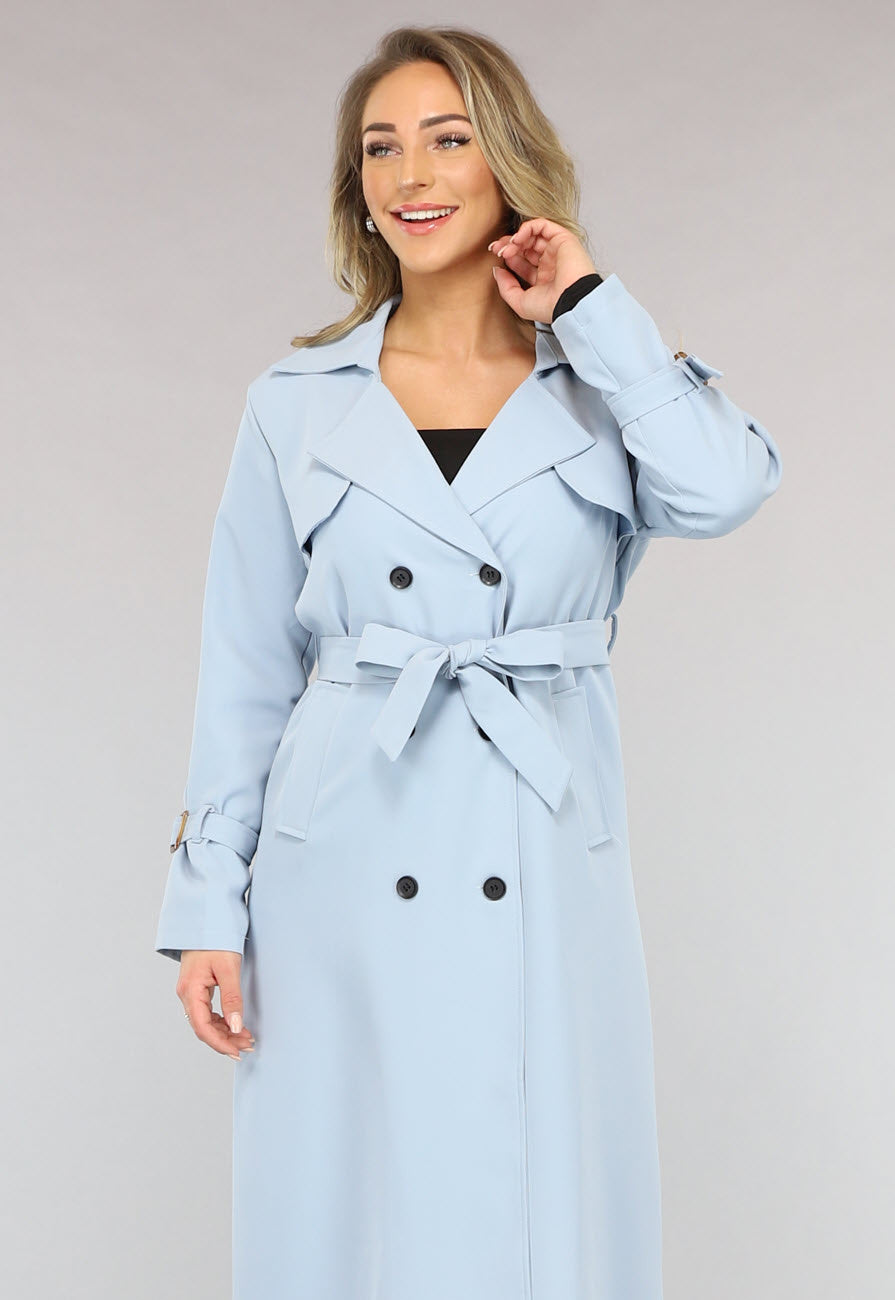 Lange Jas met Ceintuur in Babyblauw