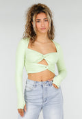 Mintgroene Crop Top met Twist Detail en Pads