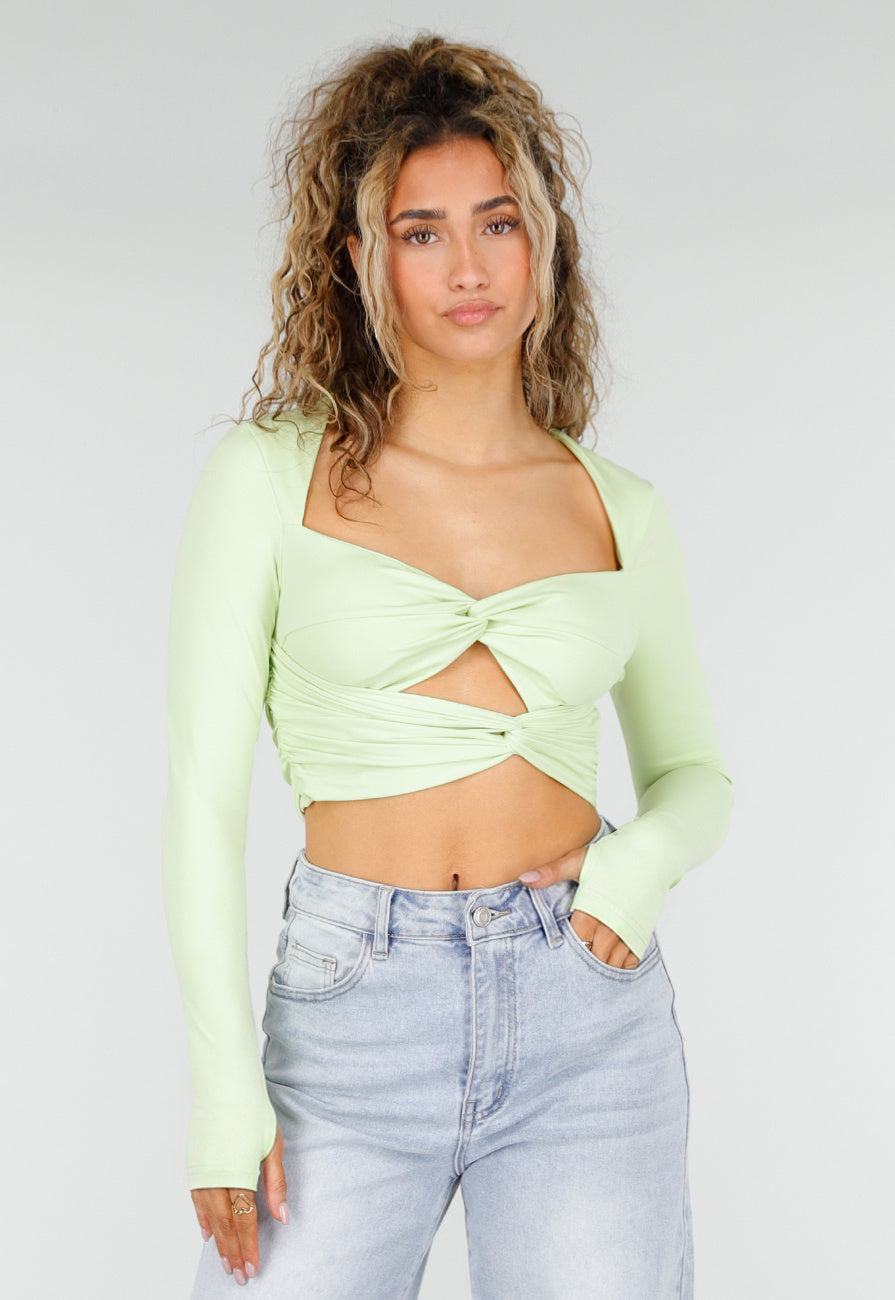 Mintgroene Crop Top met Twist Detail en Pads