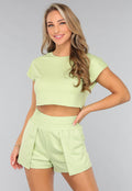 Groene Loose Fit Sporttop met Korte Mouwen
