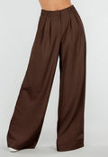 NEW190826 Bruine Tall Wide Leg Broek met Plooien