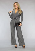 Elastische Zilveren Glitter Jumpsuit met Wijde Pijpen
