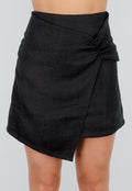 High Waist Overslagrok met Rits Geweven Zwart