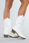 Witte Leatherlook Westernlaarzen met Rechte Hak