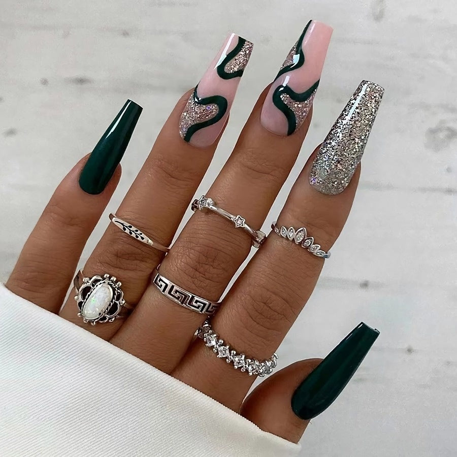 Zwart/Zilveren Nepnagels met Design