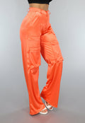 Satijnen Oranje Wide Leg Cargo Broek