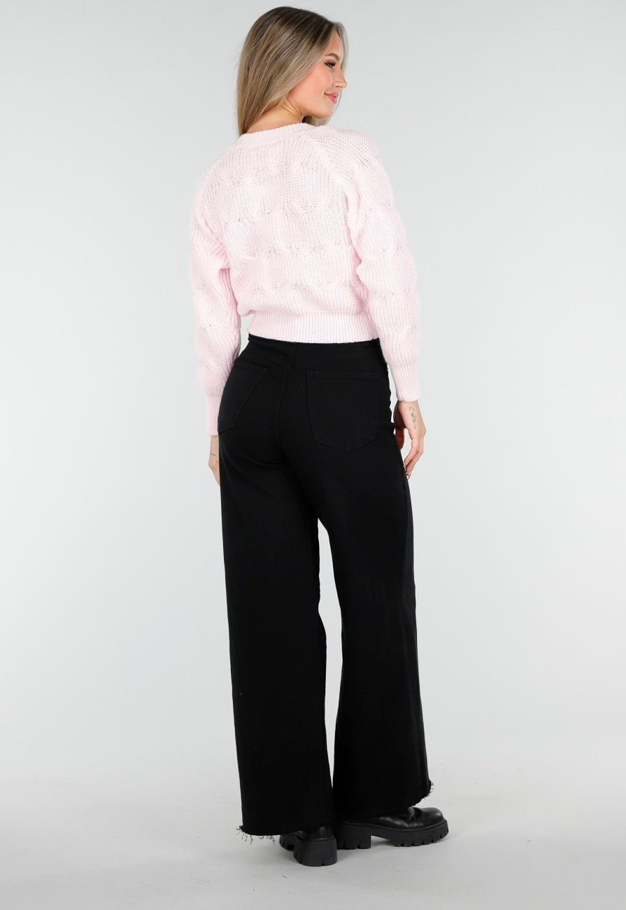 Roze Gebreid Vest met Strikdetails en Knopen