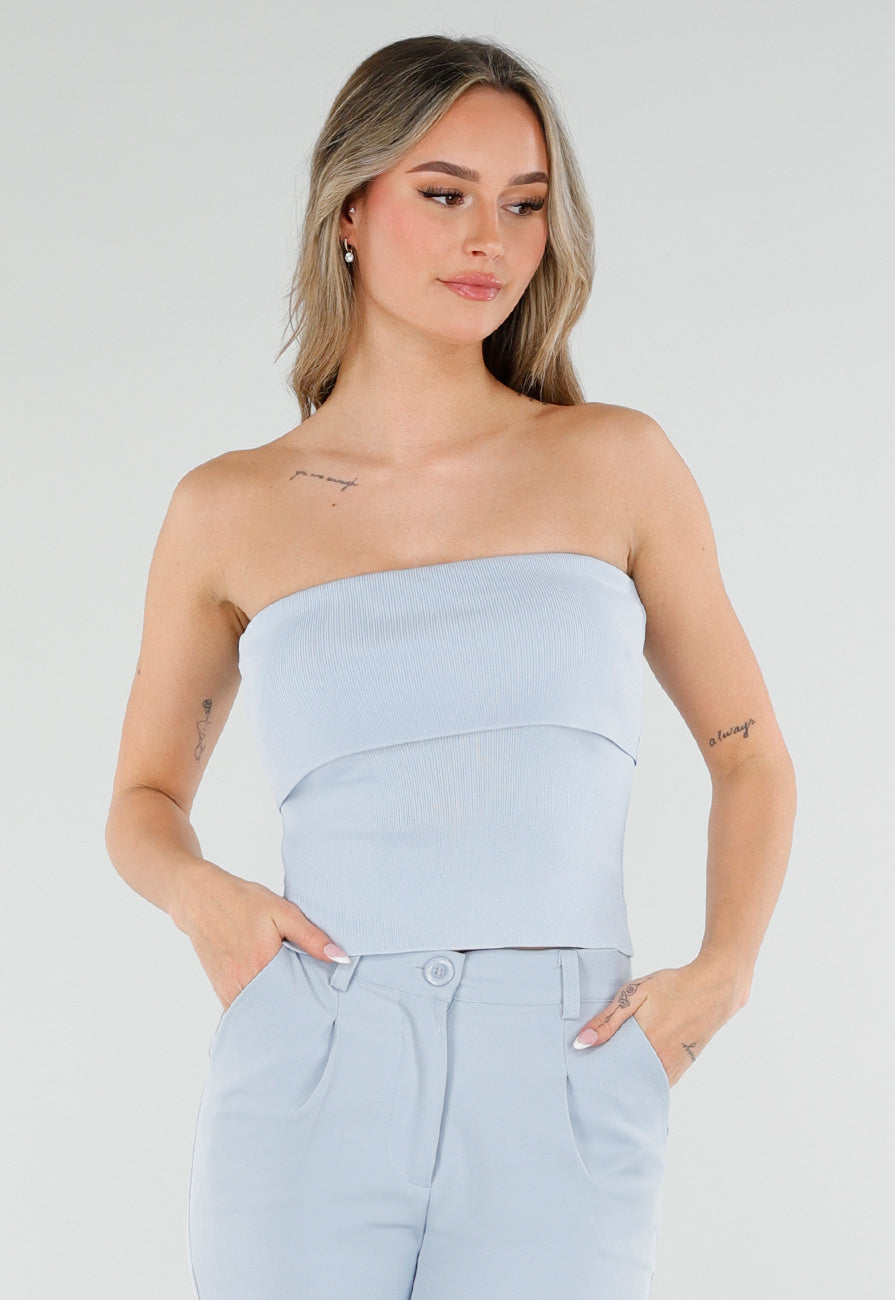 Lichtblauwe Bandeau Rib Top met Stretch