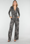 Zwart Beige Jumpsuit met Print en Ceintuur
