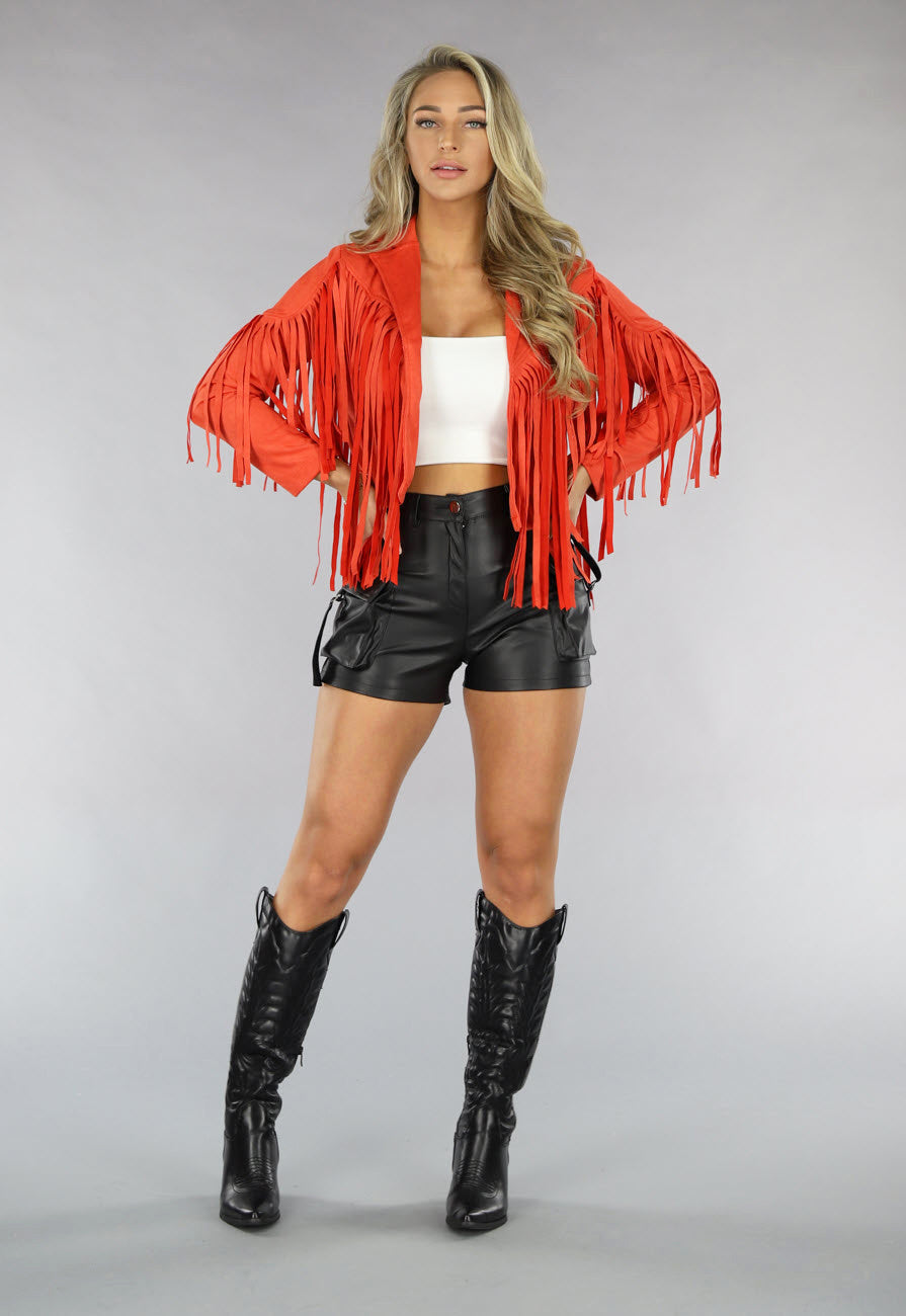 Oranje Suèdelook Fringe Jasje