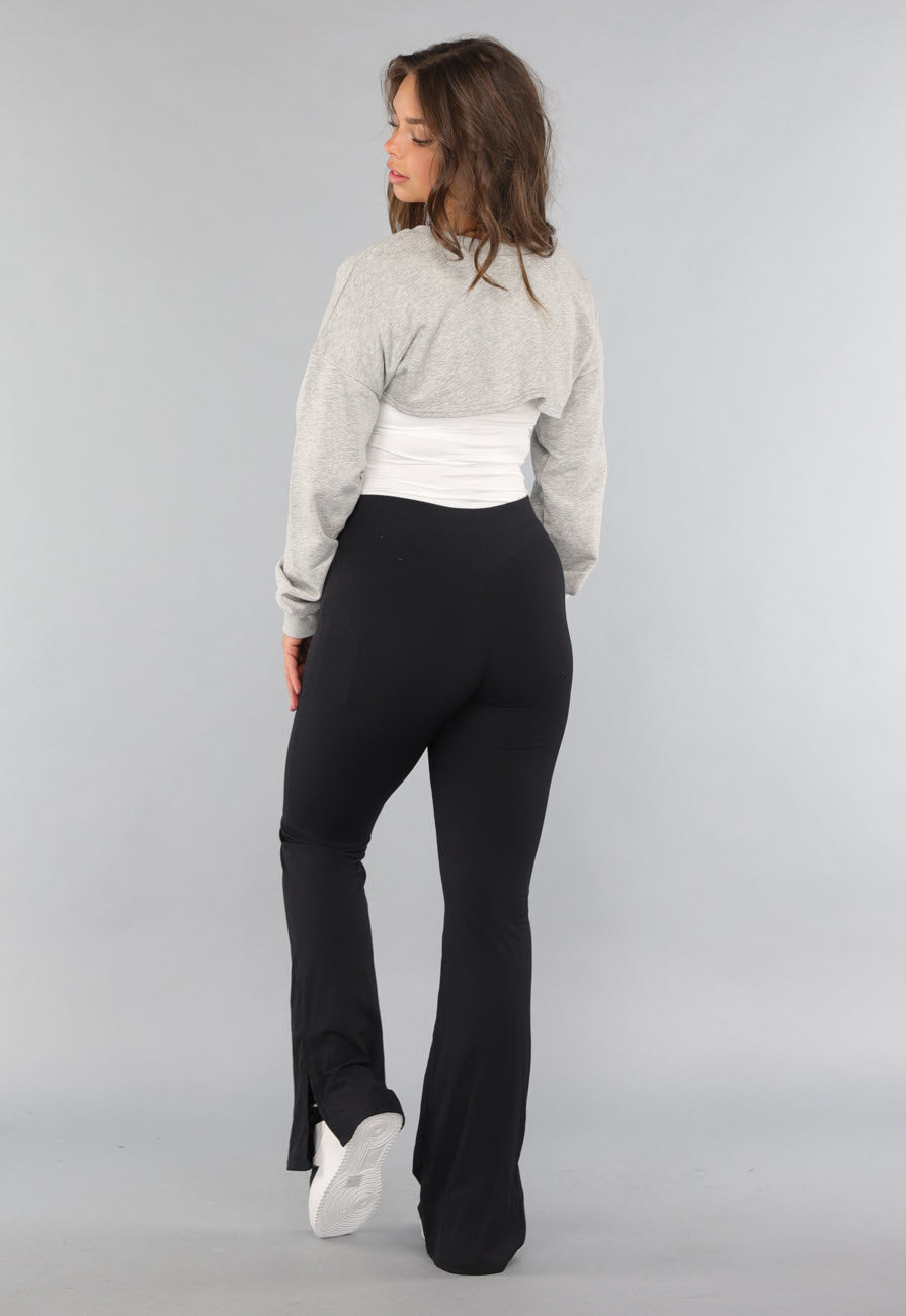 Grijze Cropped Trui met Overslag Look