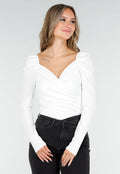 Witte Stretch Top met Overslag en Plooien