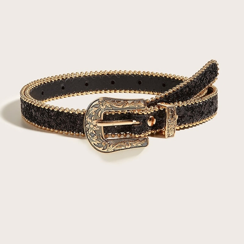 Gouden Parel Riem met Sierlijke Gesp en Zwarte Glitters