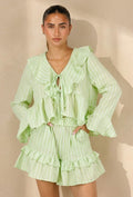 Lichtgroene Gestreepte Two Piece Set met Blouse en Rucheshort