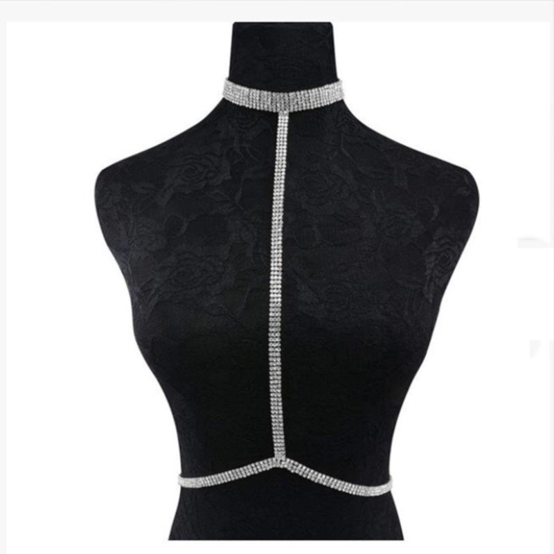 Strass Bodychain Choker Zilver & Goud