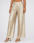 NEW010726 Gouden Wide Leg Broek met Plooien en Stretch Taille
