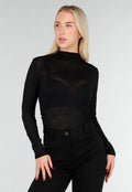Zwarte Mesh Top met Lange Mouw