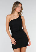 Zwarte One Shoulder Korte Jurk met Stretch