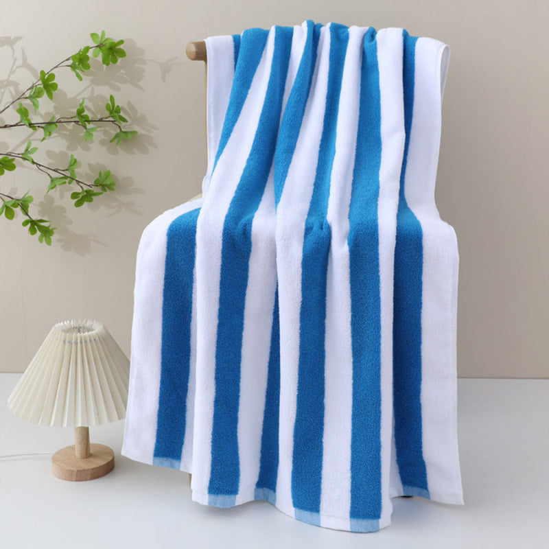 Retro Handdoek Blauw Wit met Gestreept Design Katoen