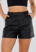 NEW220726 Zwarte Lederlook Shorts met Elastische Tailleband